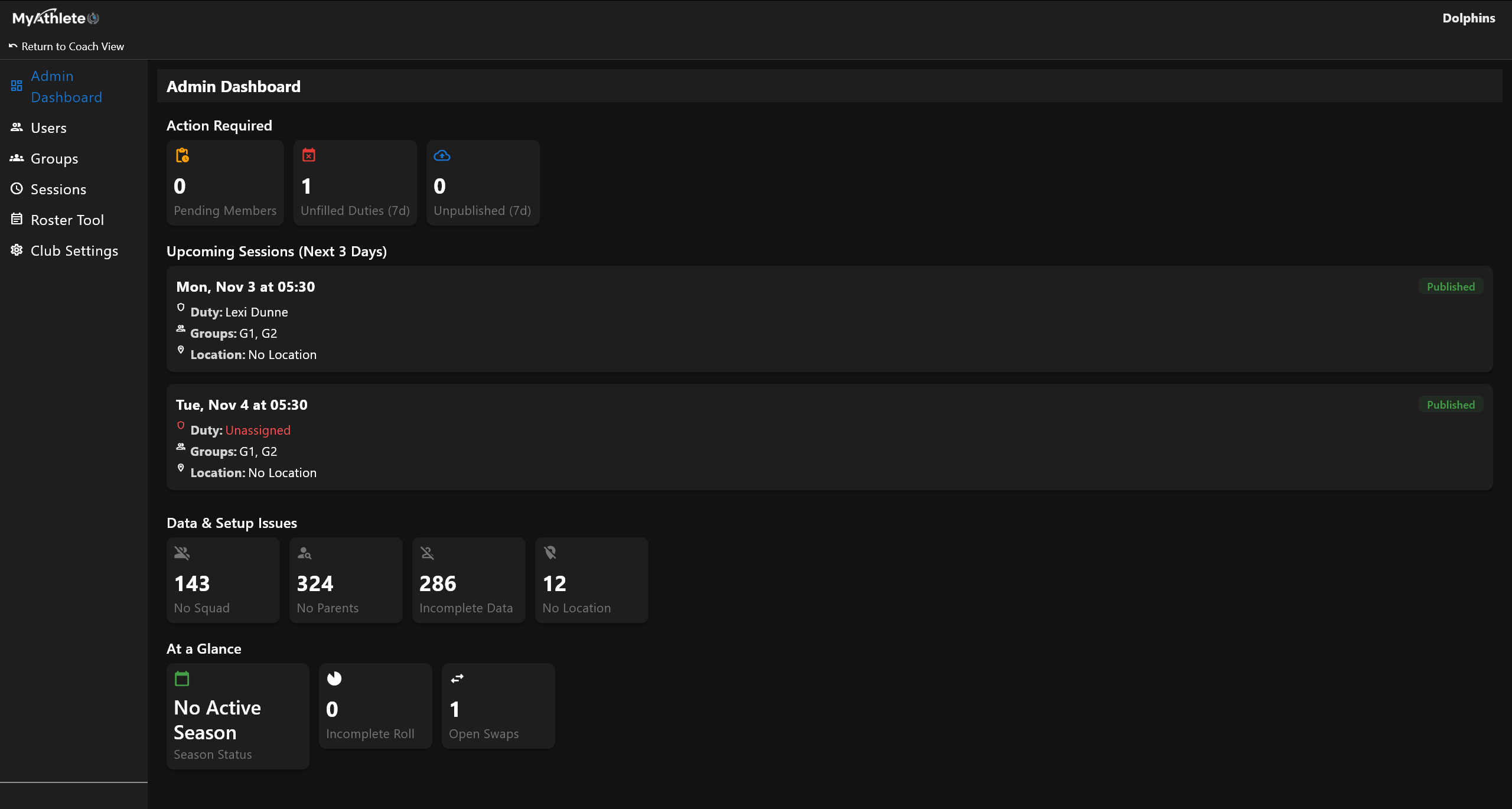 MyAthlete Admin Dashboard